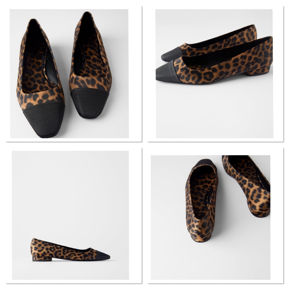 NWT Zara Cap Toe Animal Print Ballet Flats